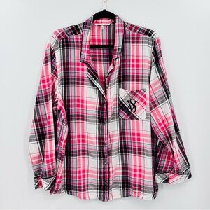 Victoria's Secret Pink and Black Plaid Pajama Top Shirt, XL